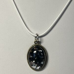 Handmade Black Resin Iridescent Pendant Necklace 20" Waxed Cord NEW